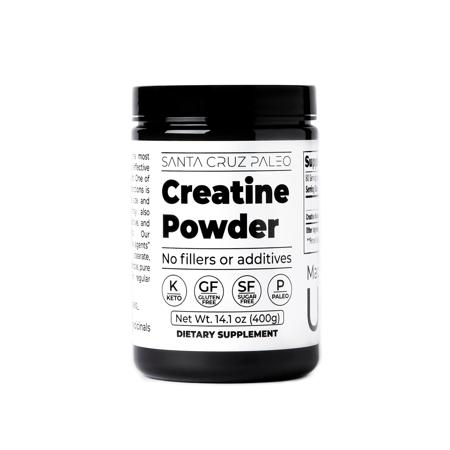 Santa Cruz Paleo Creatine Powder, Supports Muscle Growth & Energy, Gluten Free, Keto, Sugar Free, Paleo, No Fillers or Additives, Creatine Monohydrate Powder, 14.1oz, 80 Servings