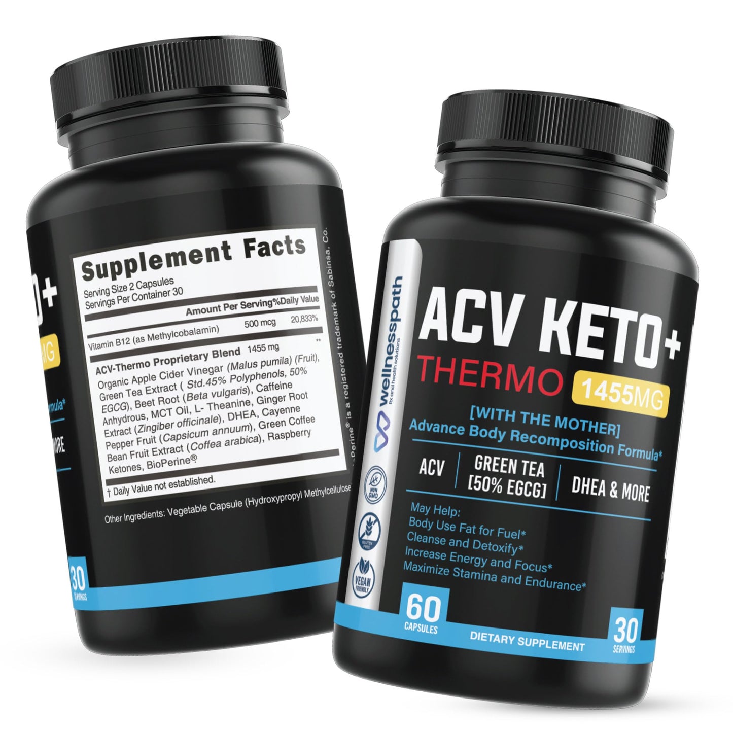ACV Keto Supplements, Mothers Apple Cider Vinegar (1455 Mg) Pills for Metabolism and Appetite Support, THERMO ACV Keto Pills for Weight Loss and Belly Fat, Adult Slimming Capsules for Women Men