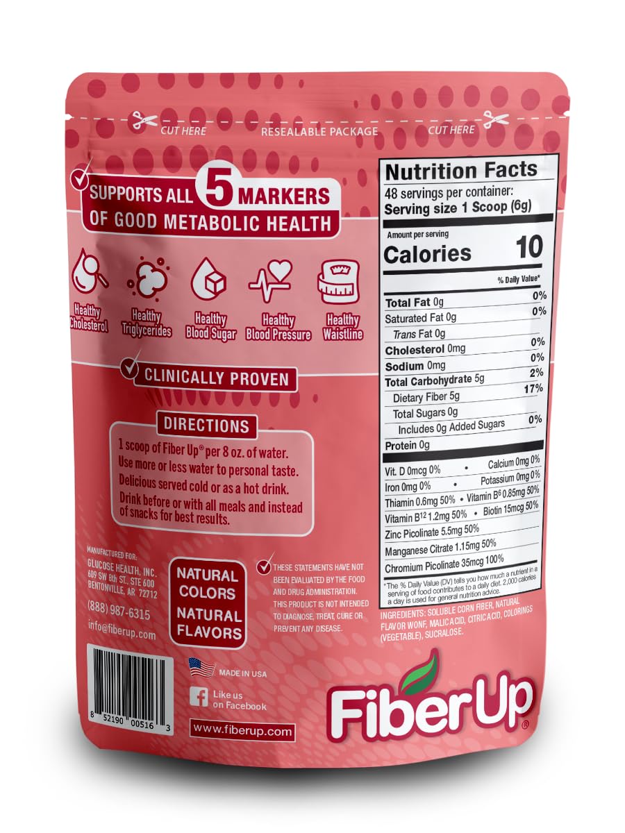 FIBER UP Delicious, Prebiotic Soluble Fiber Supplement, Strawberry, 48 Servings.