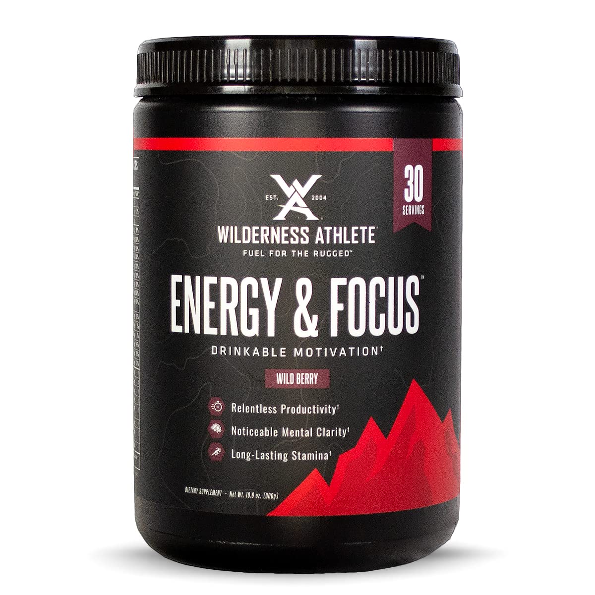 Wilderness Athlete - Energy & Focus | Energy Pre Workout for Women & Men - Energy Powder Drink Mix with Natural Caffeine - Low-Carb, Zero Sugar Workout Powder - 30 Serving Tub (Wild Berry)