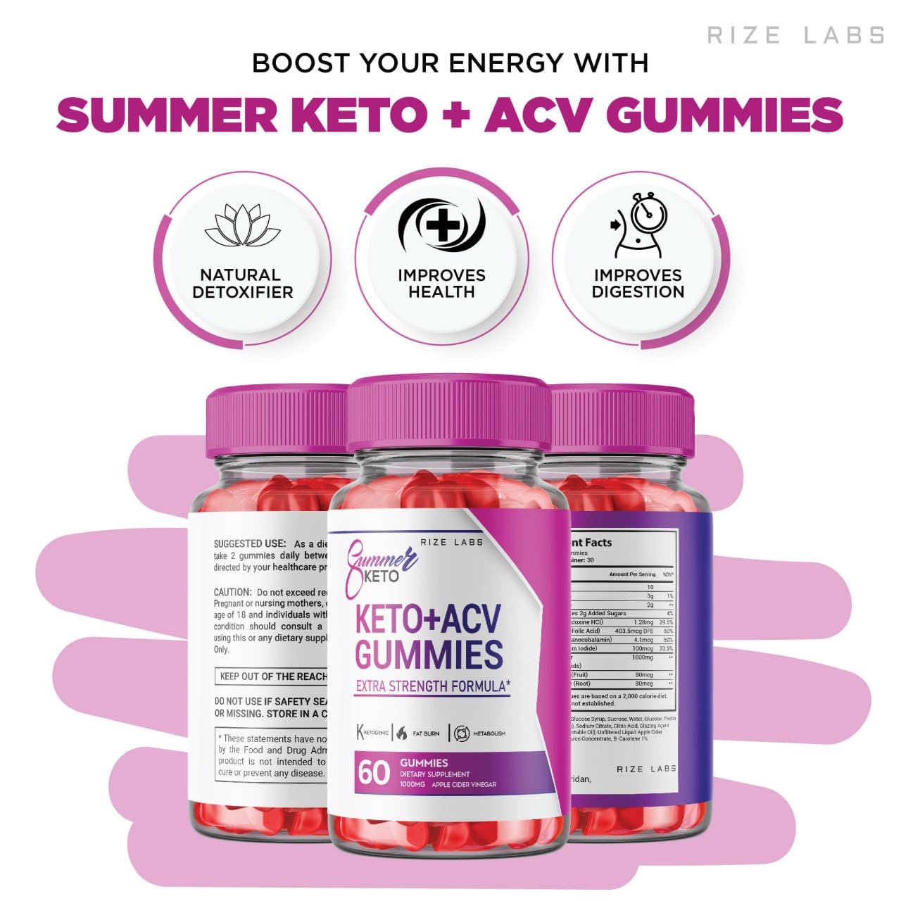 rize labs - Summer Keto+ACV Gummies - Summer Weight Loss Gummies - Belly Fat Diet, Vegan Advanced Formula (180 Gummies)