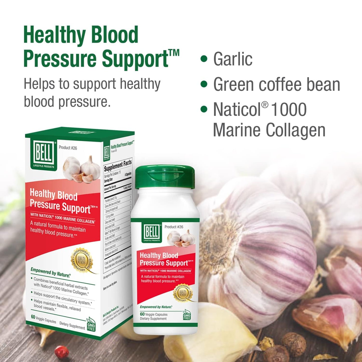 Bell Healthy Blood Pressure Support™ Unique Blend - Natural Blend of Green Coffee Bean Extract, Garlic & Celery Seed Extract Supplements- 60 Capsules, Vegan, Non-GMO