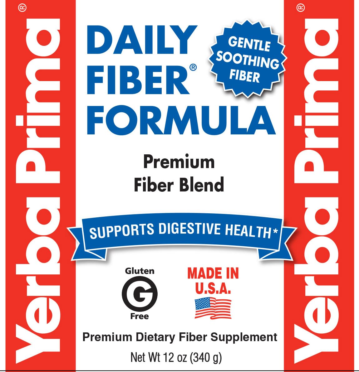 Yerba Prima Daily Fiber Formula Powder - 12 oz (Pack of 4) - Soluble & Insoluble Dietary Fiber Supplement - Gut Health - Vegan, Non-GMO, Gluten-Free