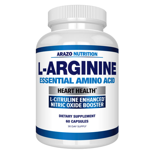 Arazo Nutrition Premium L Arginine - 1340mg Nitric Oxide Booster with L-Citrulline & Essential Amino Acids for Muscle Gain and Energy - Powerful NO Booster to Train Longer & Harder - 60 Capsules