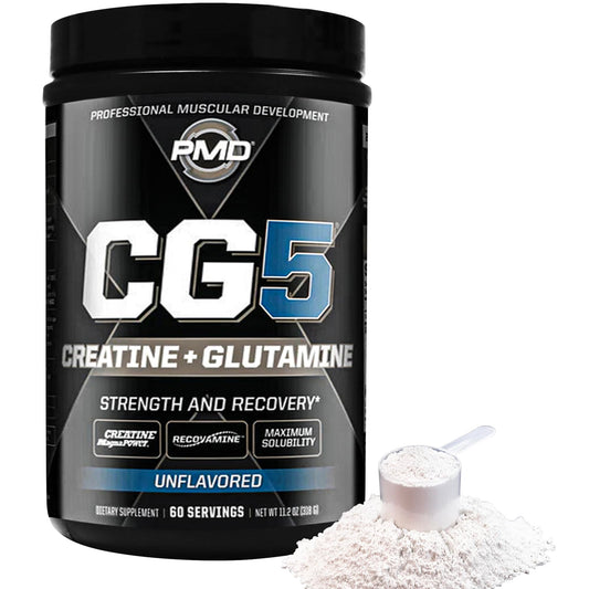 PMD Sports CG5 Premium Creatine & L Glutamine Powder, Power Recovery, Build Lean Muscle, Increase Workout Performance, Maximum Strength Pre Workout & Post Workout, Unflavored, 60 Servings