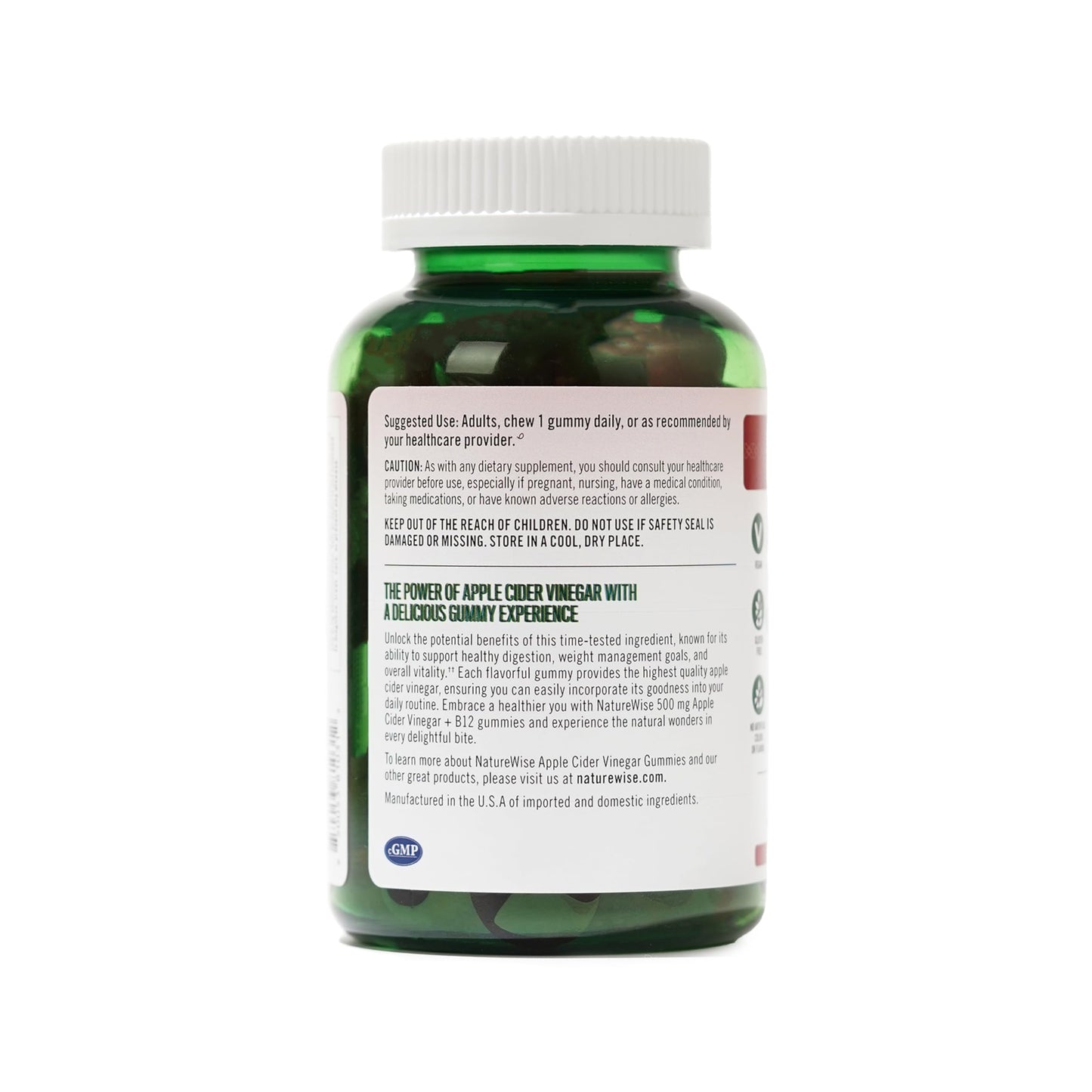 NatureWise Apple Cider Vinegar Gummies - 1000mg ACV per 2 + Vitamin B12 - Pectin Based Vegan, Gluten-Free, Non-GMO -90 Count[45-Day Supply for 1000mg or 3-Months for 500mg]