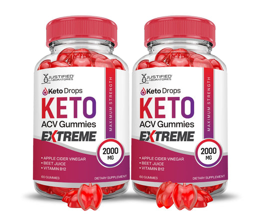 (2 Pack) Keto Drops Keto ACV Gummies Extreme 2000MG Keto Drops Keto Gummies Advanced Formula Apple Cider Vinegar with Pomegranate Beet Juice Powder B12 Vegan Non GMO 120 Gummys