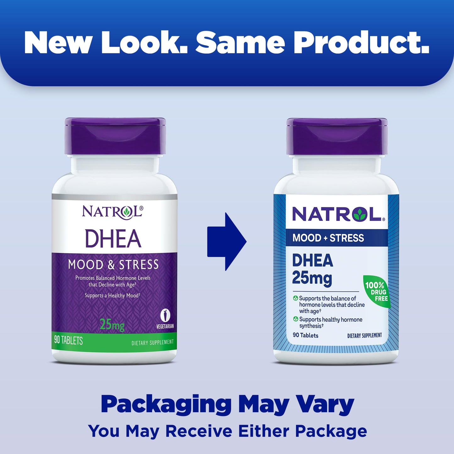 Natrol Mood & Stress DHEA 25mg, Supplement for Balance of Hormone Level, 90 Tablets, 90 Day Supply