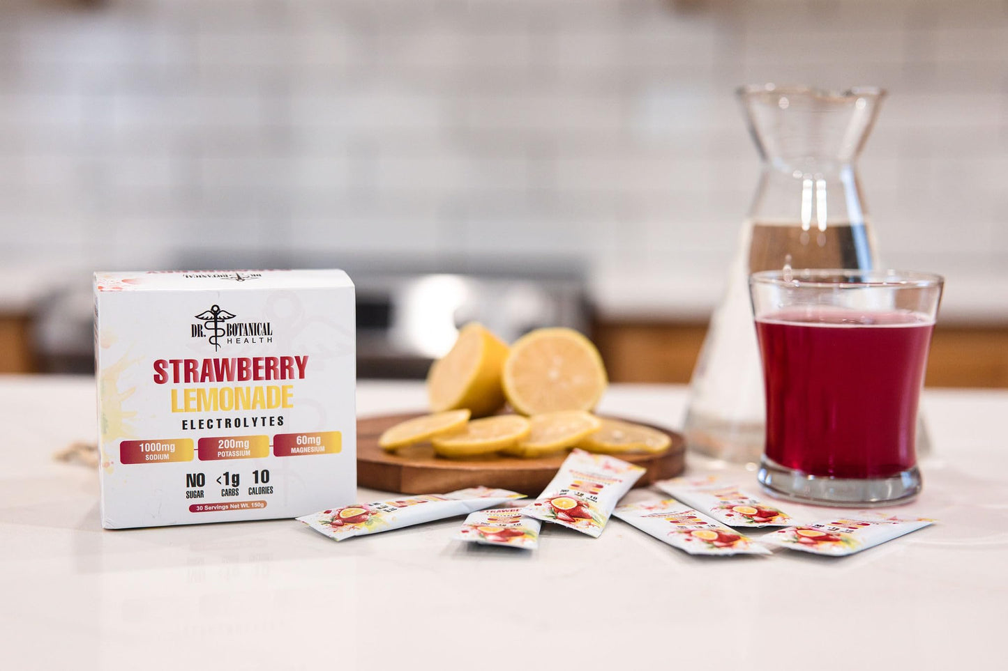 Dr. Botanical Health Electrolyte Drink Mix - Strawberry Lemonade Electrolytes - 10 Count - No Added sugars - On The Go Hydration Packets - No Artificial Colors or Flavors - Vegan, Gluten Free