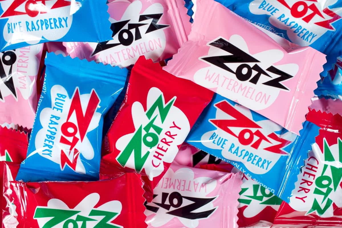 Zotz Fizz Power Candy Assorted  Fruit Flavored Hard Candy with a Fizzy Center  230g Bag Single Pack  Cherry Watermelon  Blue Raspberry  GlutenFree