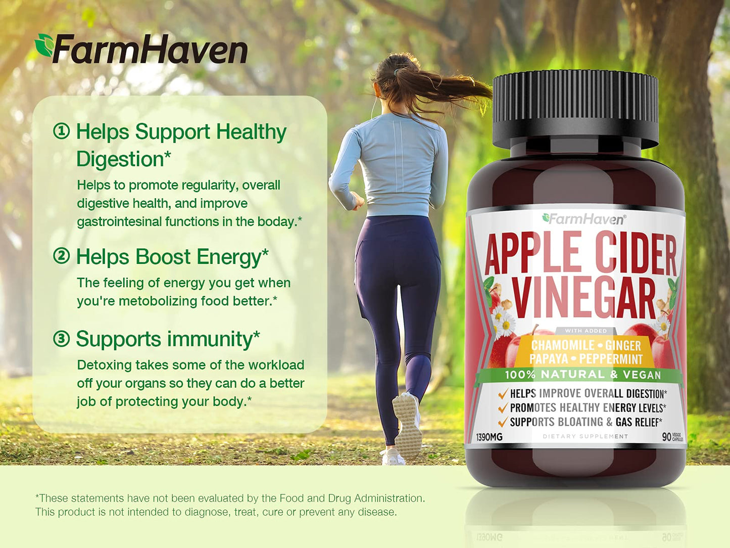 FarmHaven Apple Cider Vinegar Capsules with Mother, ACV Capsules with Mother 1390MG, Apple Cider Vinegar Pills with Ginger, Apple Vinegar Pills for Digestion Healthy, Vinegar Tablets with Mother
