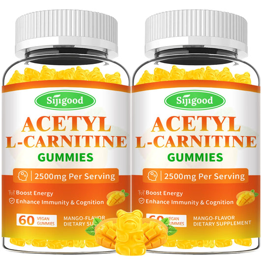 Sijigood 2 Pack Acetyl L-Carnitine Gummies for Men & Women - Daily Energy Support with Immune Support Gummies, Mango Flavor, 120 Count