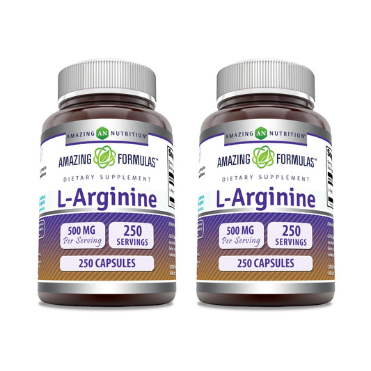 Amazing Formulas L-Arginine Supplement | 500 Mg Per Serving | Capsules | Amino Acid Supplement for Men & Women | Non-GMO | Gluten Free | Made in USA (2 Pack | 250)