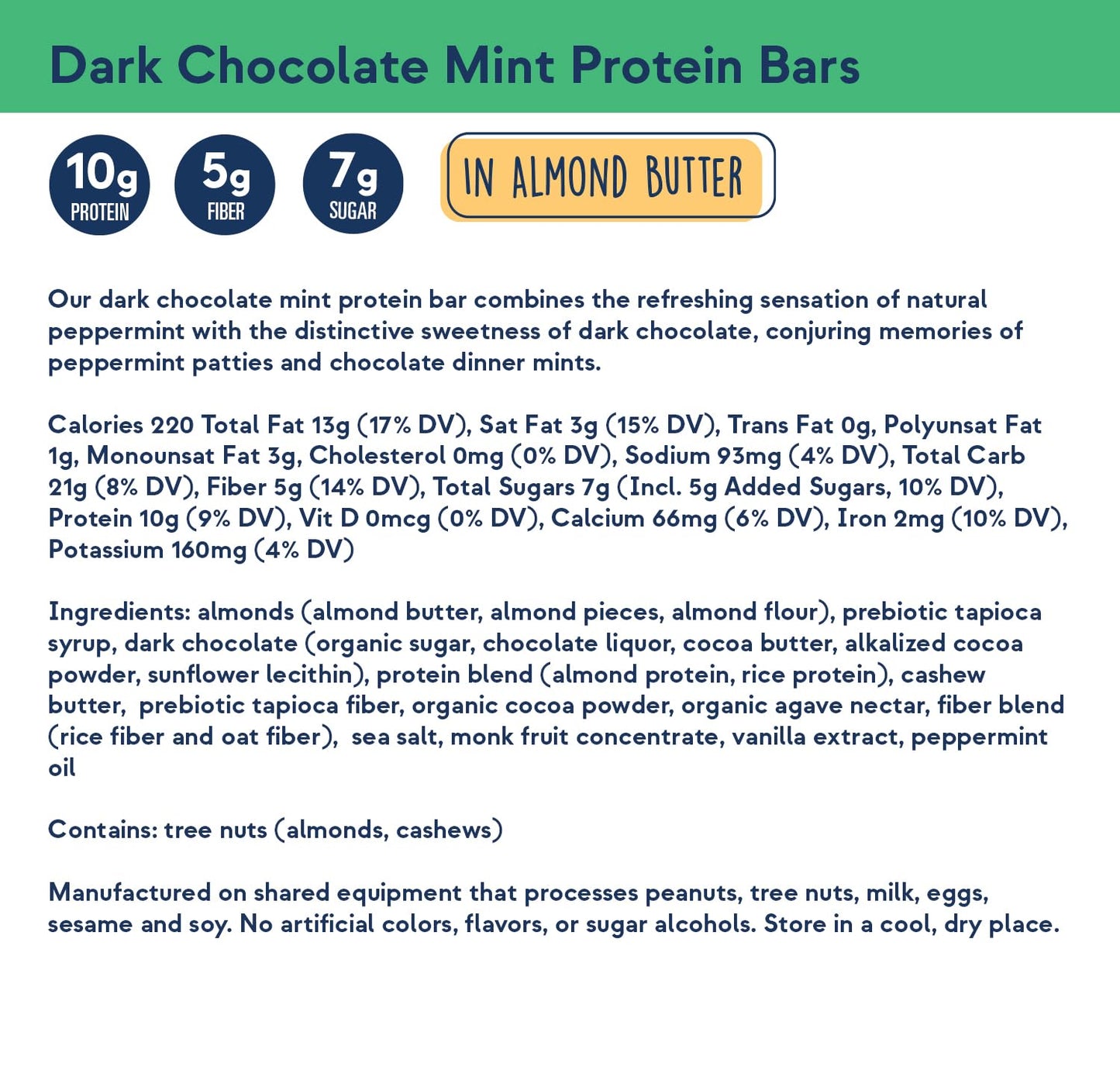 Zing Dark Chocolate Mint Vegan Protein Bars, Gluten Free with High Protein, High Fiber, Dairy Free Nutrition Bars, Plant Based Protein, Kosher, Low Sugar, No Sugar Alcohols - 12 count