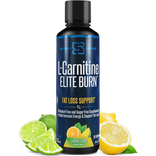 Siren Labs L-Carnitine Elite Burn Liquid Keto Fat Burner and Metabolism Activator - Fat Loss Support Keto Friendly Weight Loss Increase Energy-Stimulant Free - Lemon Lime 3000mg (32 Servings)