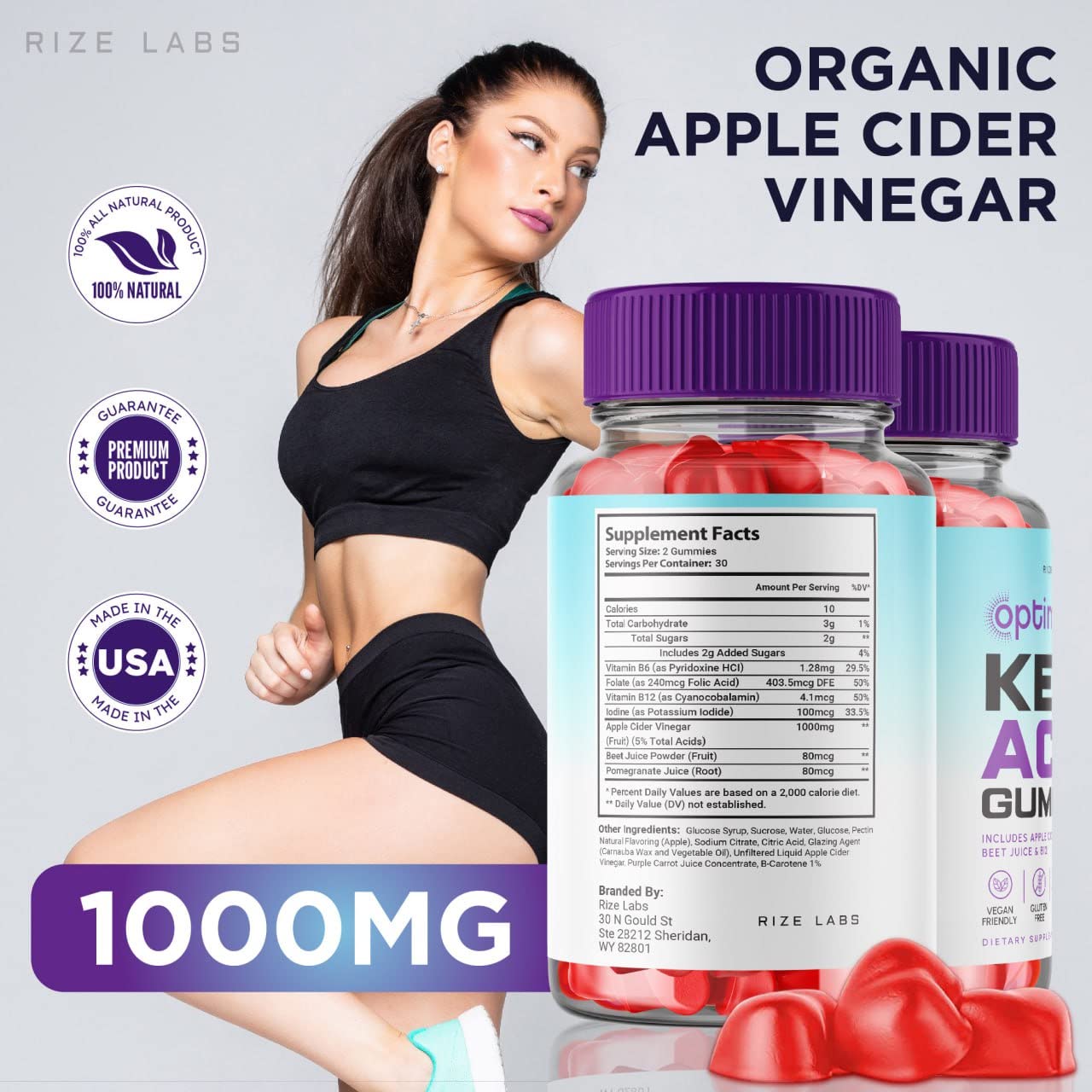 rize labs - Optimal Keto ACV Gummies with Apple Cider Vinegar, Advanced Weight Loss Formula, Gluten Free and Non-GMO Supplement, Helps in Reducing Belly Fat (180 Gummies)