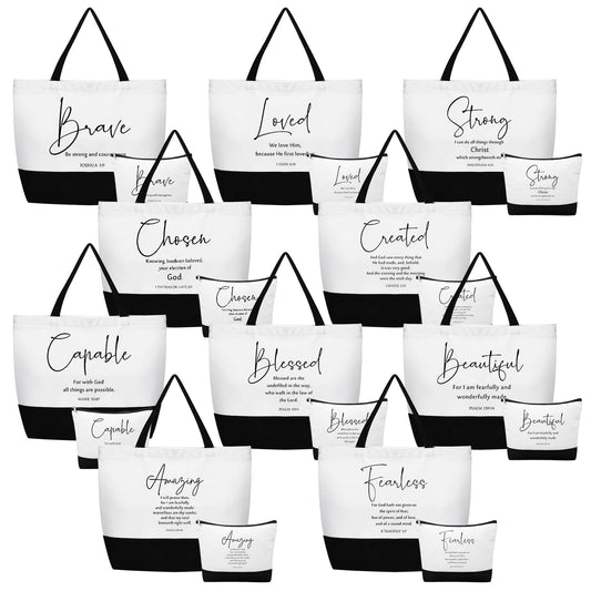 Abbylike 20 Pcs Christian Gift Bags Bible Verse Tote Bag Religious Cosmetic Makeup Bag for Mothers Day(Bible Words English)
