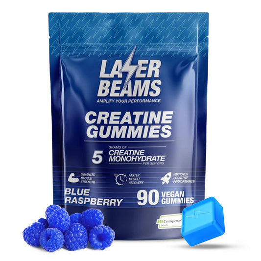 Laser Beams Creatine Monohydrate Gummies - 5g Creapure Creatine per Serving - Vegan, Blue Raspberry Flavor - Boost Muscle Strength, Endurance, Recovery & Mental Focus - 90 Gummies, Gluten-Free