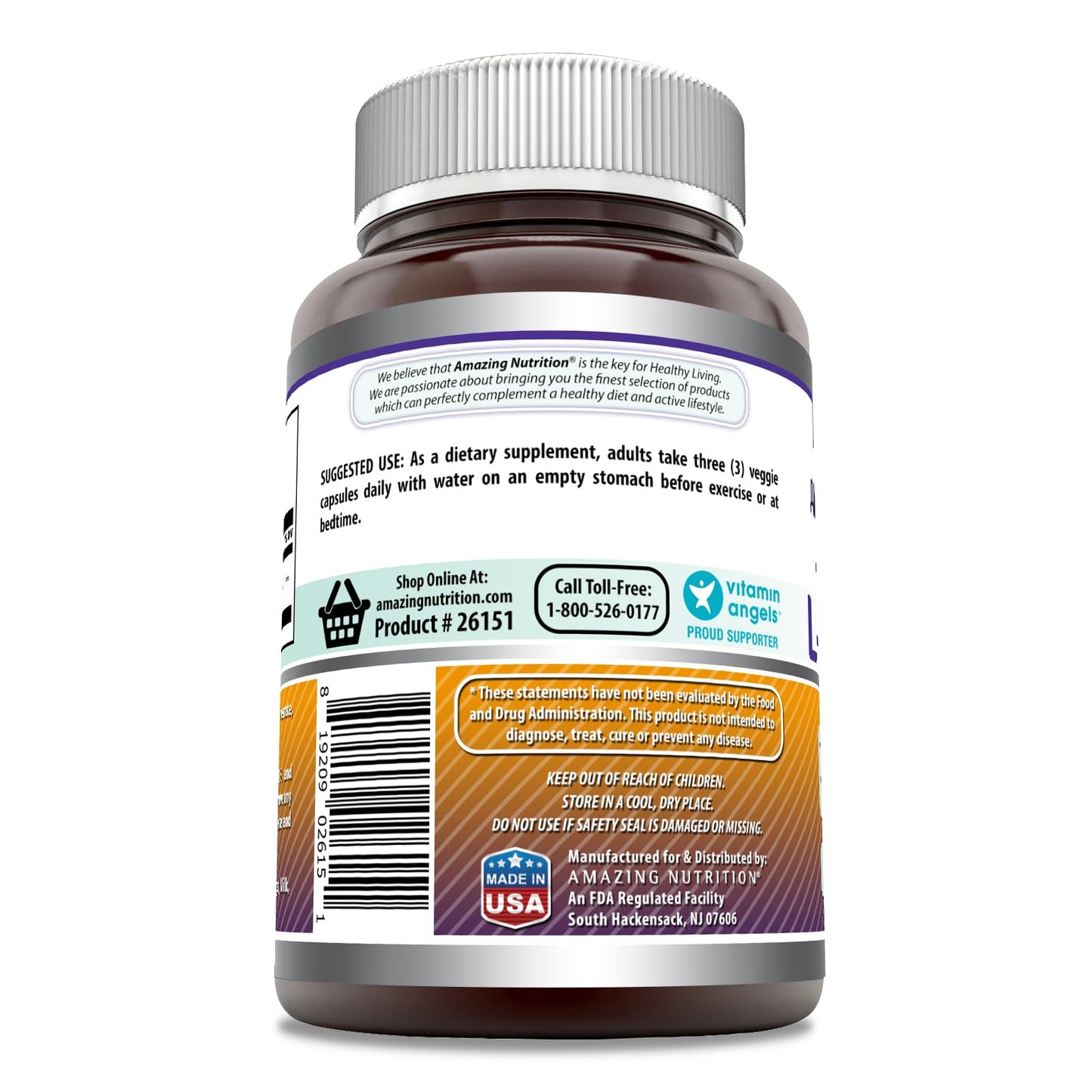 Amazing Formulas L-Ornithine Supplement | 1500 Mg Per Serving | 250 Veggie Capsules | Non-GMO | Gluten Free | Made in USA