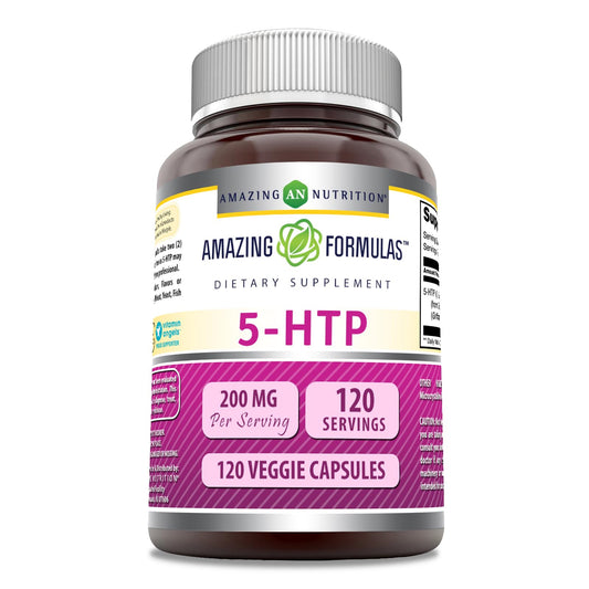 Amazing Formulas 5 HTP (L-5-Hydroxytryptophan) Supplement | 200 Mg per Serving | Veggie Capsules | Non-GMO | Gluten-Free | Made in USA (1 Pack, 120 Count)