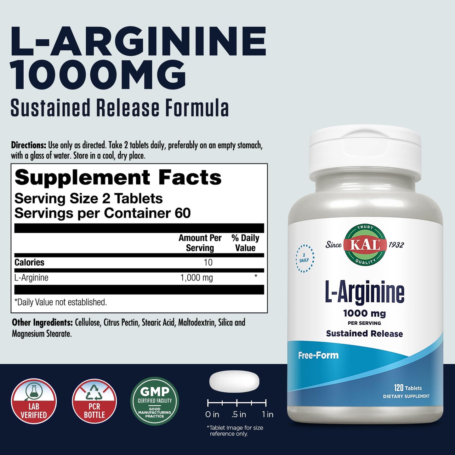 KAL 1000 Mg L-arginine Tablets, 120 Count
