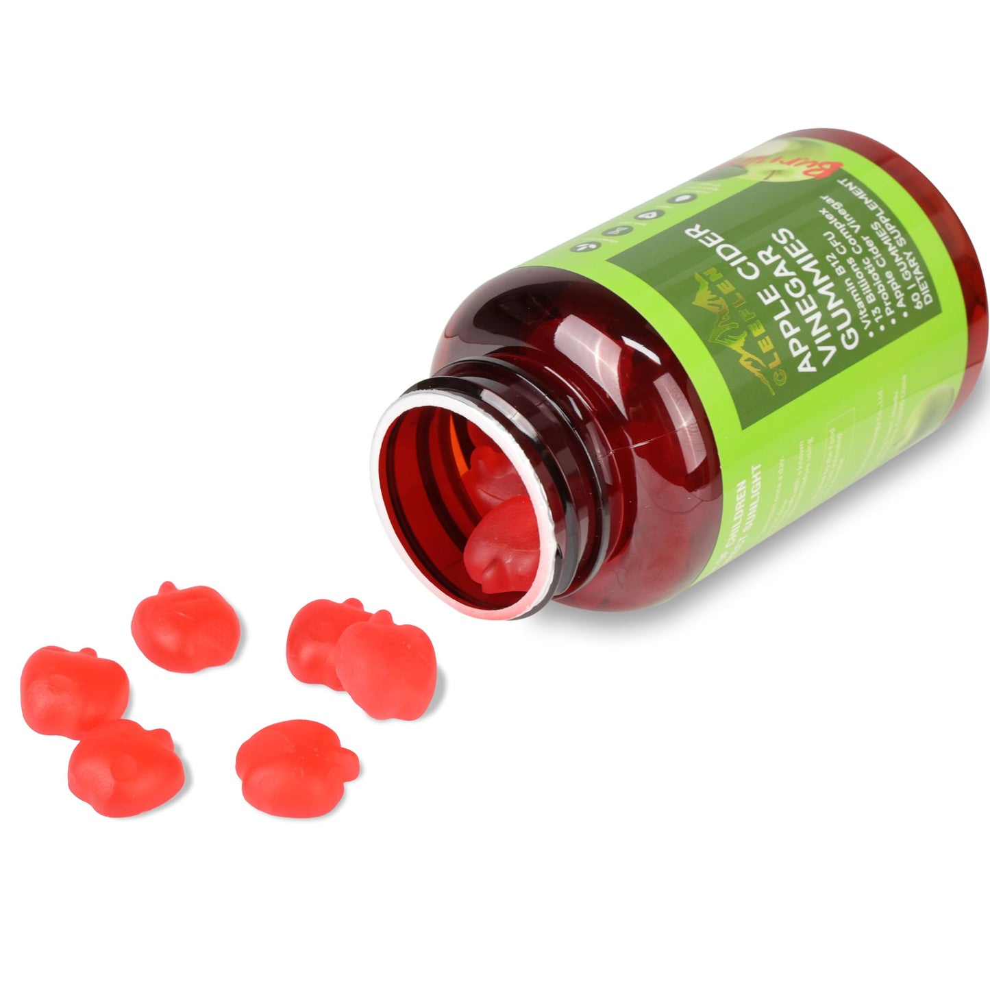 CLEEFLEN Apple Cider Vinegar Gummies, with Vitamin B12 and Probiotics, Supports Digestive Health, Detox Cleanse, Immune Boost, Gluten-Free, Suitable for Vegetarians [60 Gummies]