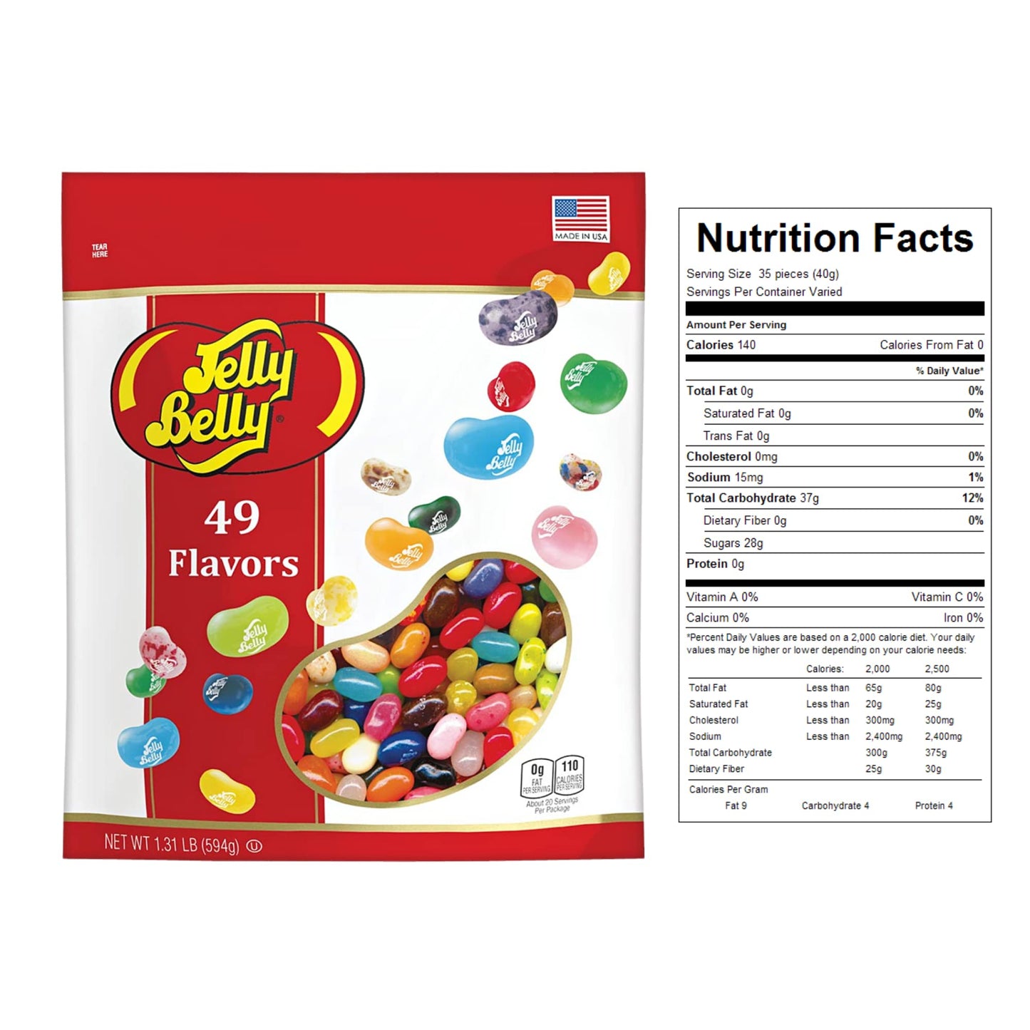 49 Assorted Jelly Bean Flavors Resealable Pouch Gluten and Fat Free Shareable Bag of Fruity Chewy Candy 131 LB