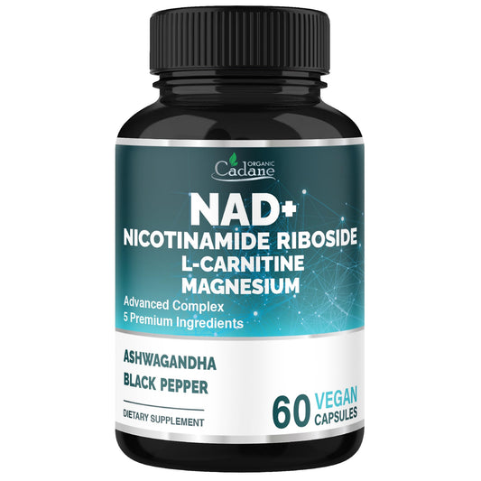 Organic Cadane Nicotinamide Riboside Supplement with L-Carnitine, Magnesium Glycinate, Ashwagandha, Black Pepper | Cellular Health & Wellness Support | Vegan, Non-GMO - 60 Capsules - 30-Day Supply