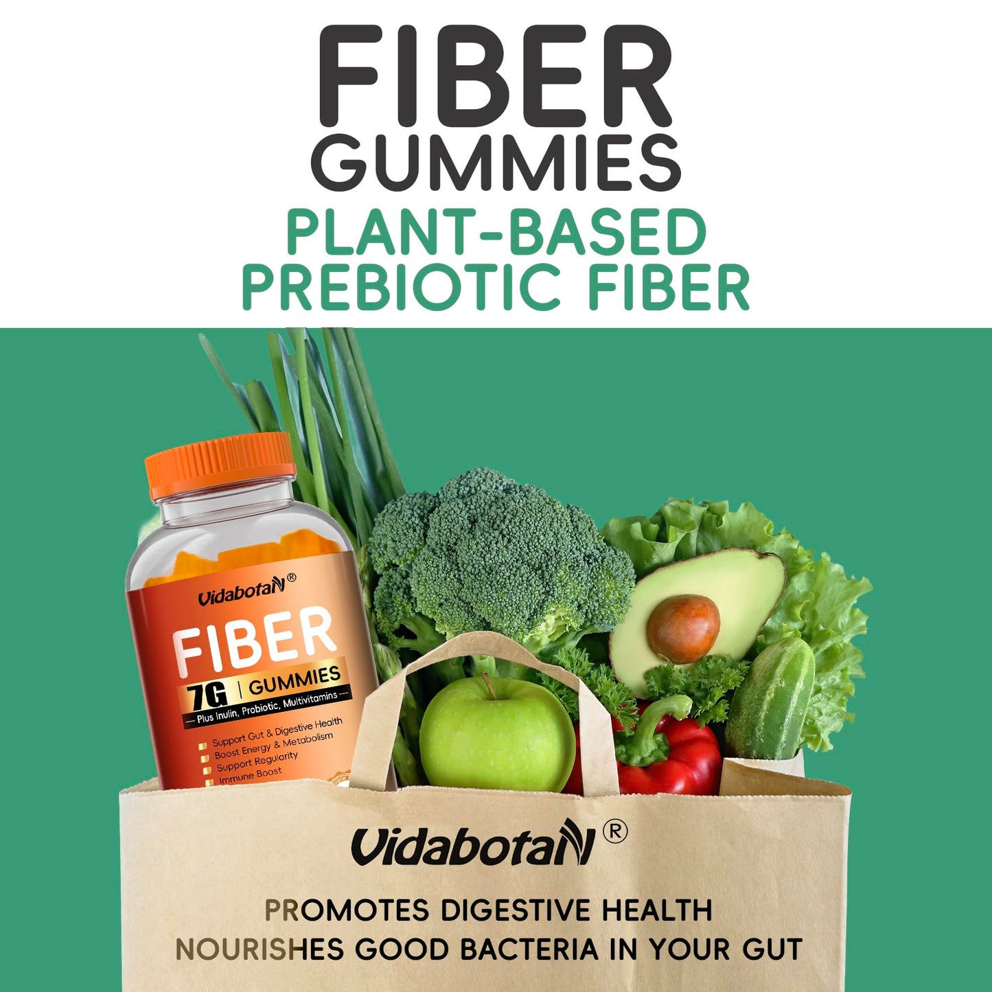 Sugar Free Prebiotic Fiber Gummies for Adult-7G Fiber-Fiber Supplement with Inulin, Probiotic, Vitamins for Digestive & Gut Health and Regularity Support, Orange Flavor, 180 Gummies(Pack of 2)