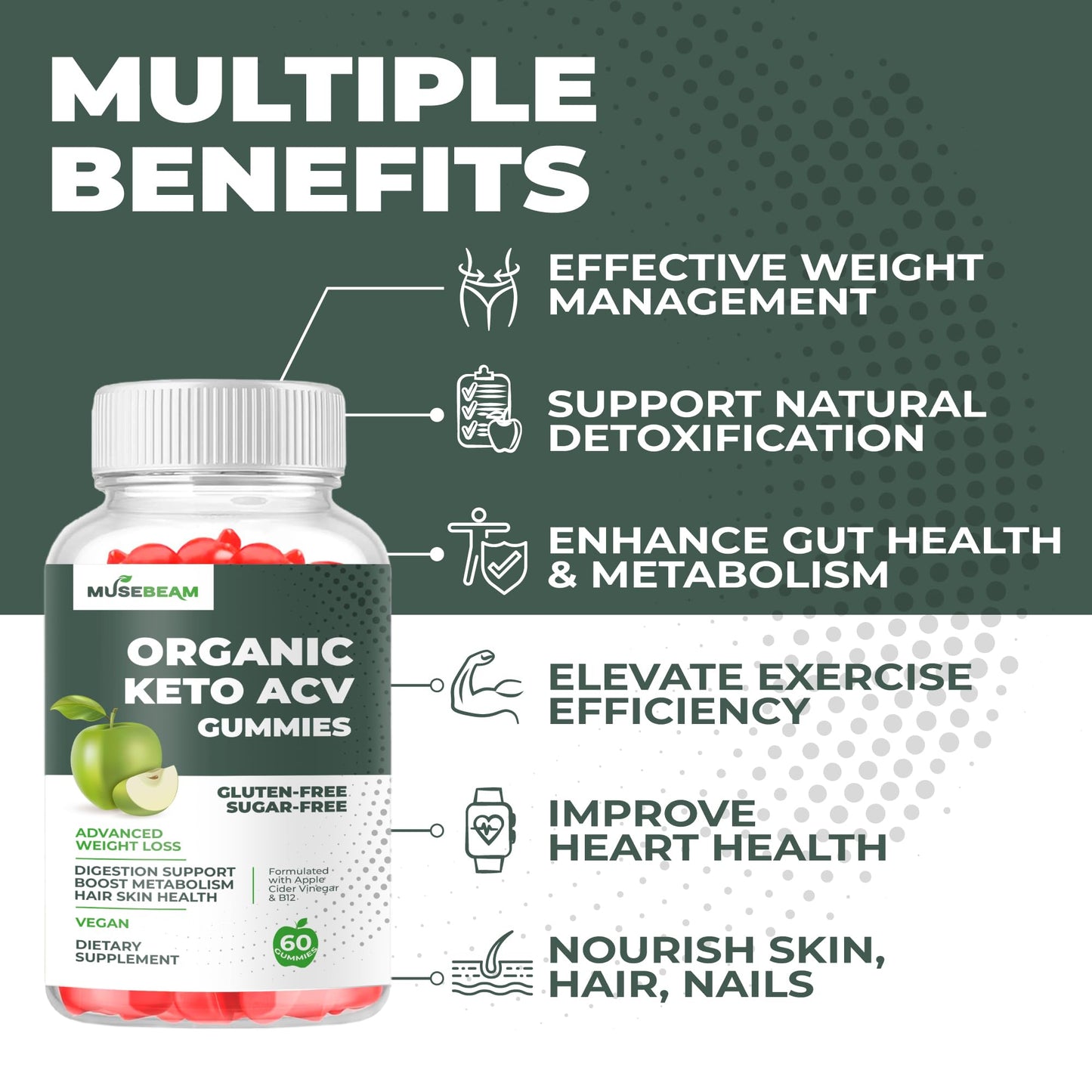 Organic Keto ACV Gummies Advanced Weight Loss - Gluten & Sugar Free Belly Fat Burner Apple Cider Vinegar Diet Supplement for Women Men (1000MG)