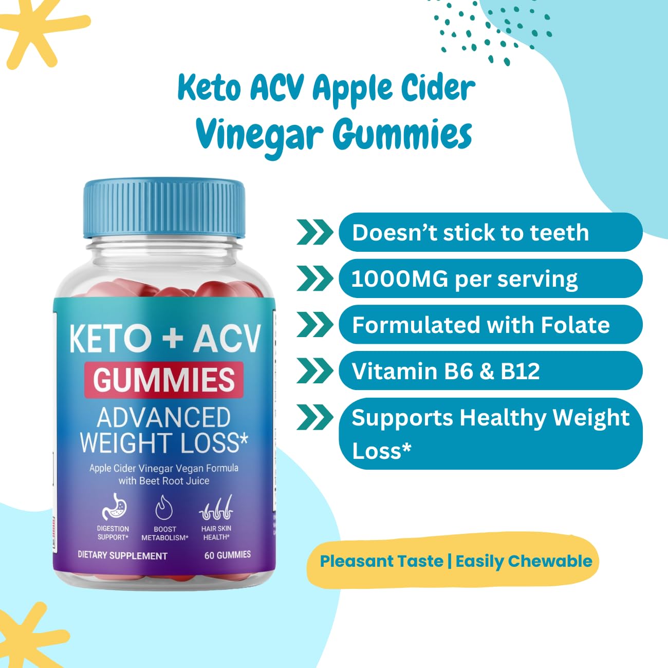 (1 Pack) Keto ACV Gummies Advanced Weight Loss*, Keto ACV Gummies Apple Cider Vinegar Weight Loss Gummies (60 Keto Gummy Bears)