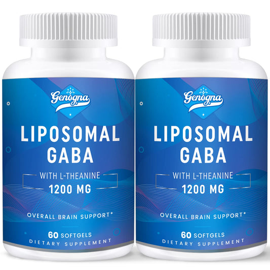 Genogna Liposomal GABA with L-Theanine 1200mg - 2 Pack High Bioavailable GABA Supplements,120 Capsules for Adults