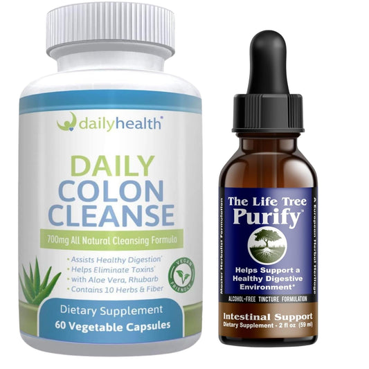 Life Tree Purify Intestinal Support Plus Daily Colon Cleanse Detoxify Kit 60 Capsules with 2 fl oz Tincture Formulation - Lactobacillus acidophillus - Natural Herbal for Digestive Health