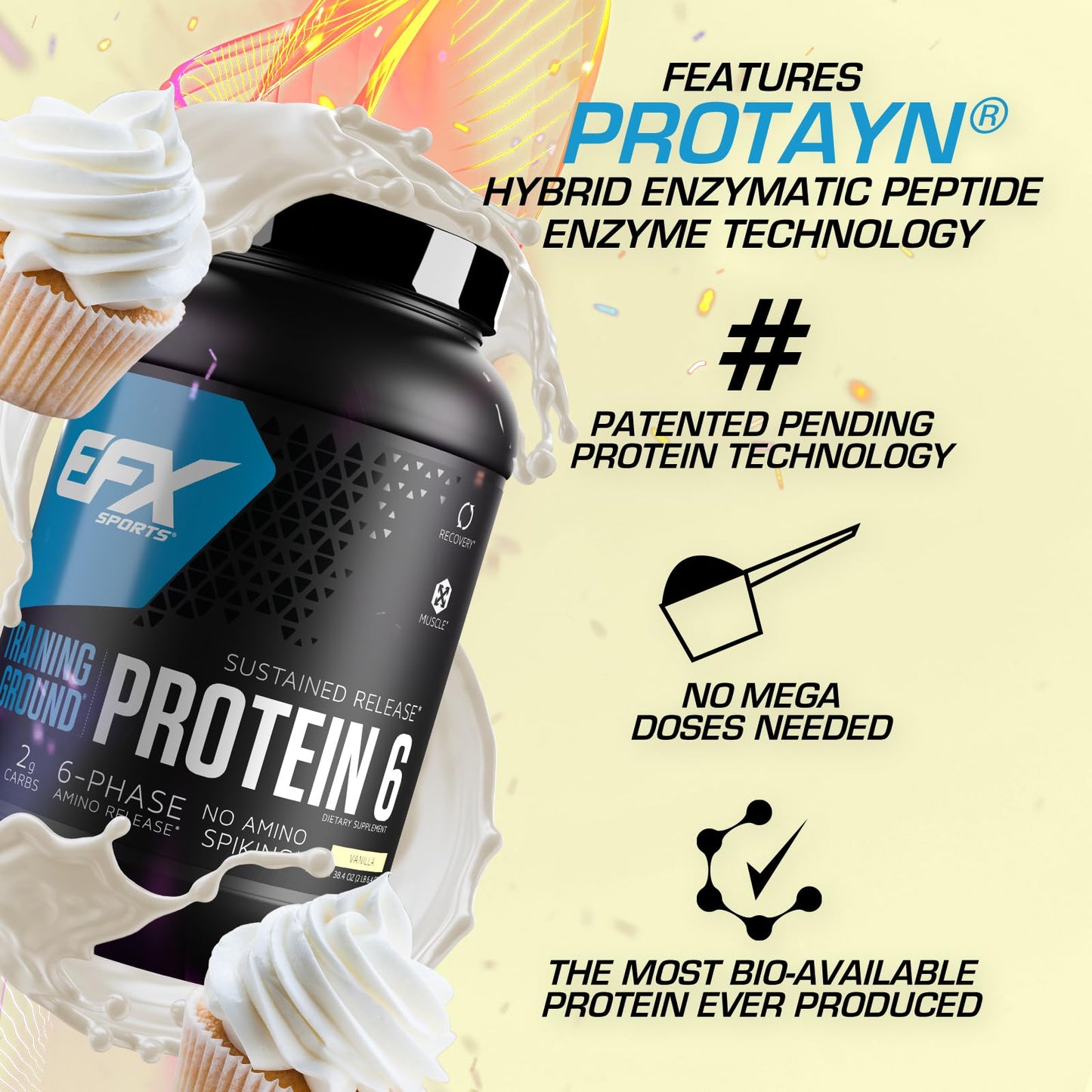 EFX Sports Training Ground Protein 6 | Whey Isolate & Concentrate, Egg White, & Pea Protein | 26g 6-Source Sustained Release Protein | 32 servings (Vanilla)