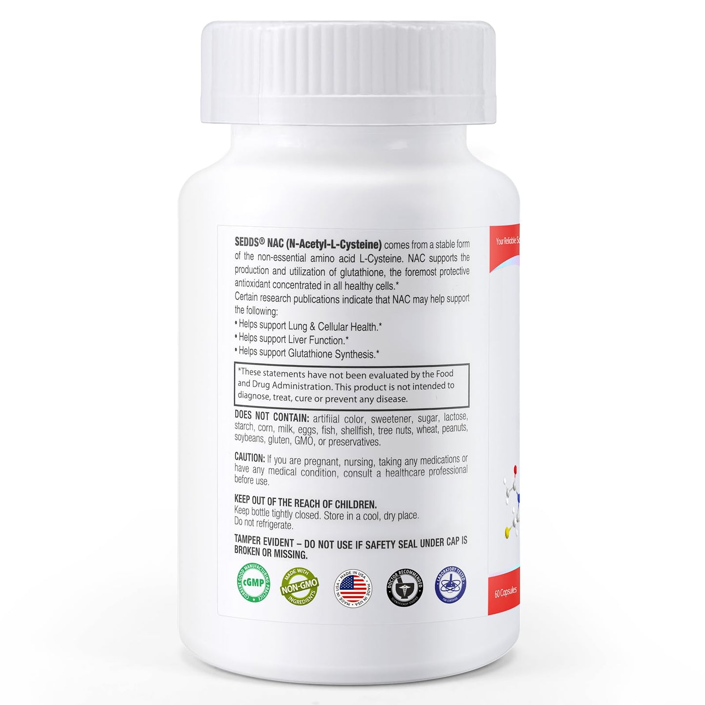 SEDDS Supplements, N-Acetyl Cysteine (NAC) 600mg, 60 Veg Capsules - Non-GMO, Gluten Free