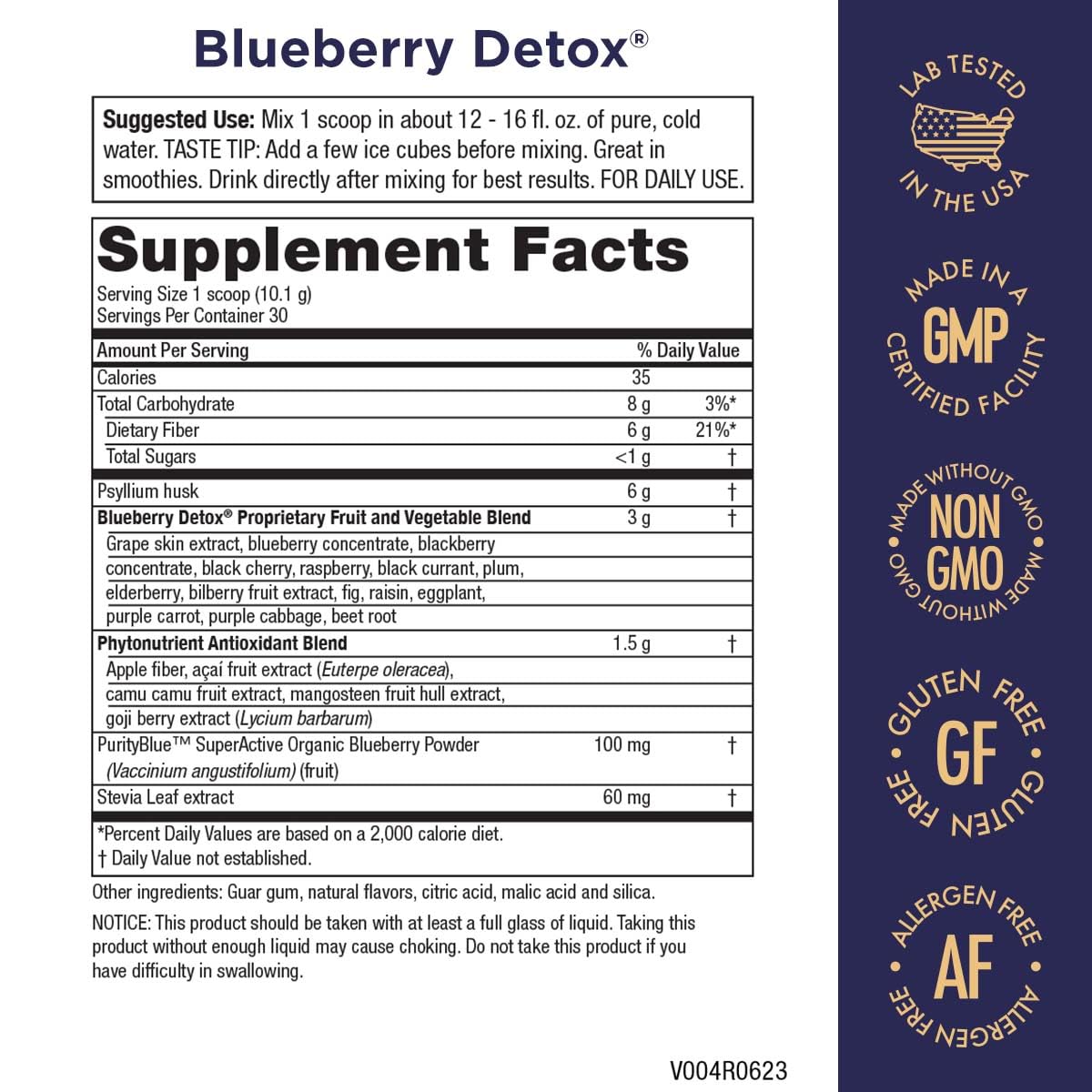 Purity Products Advanced Blueberry Detox Daily Fiber Formula Featuring PurityBlue Organic Wild Blueberries - A Full 6 Grams of Detoxifying, Regularity Promoting Prebiotic Fiber - 30 Servings