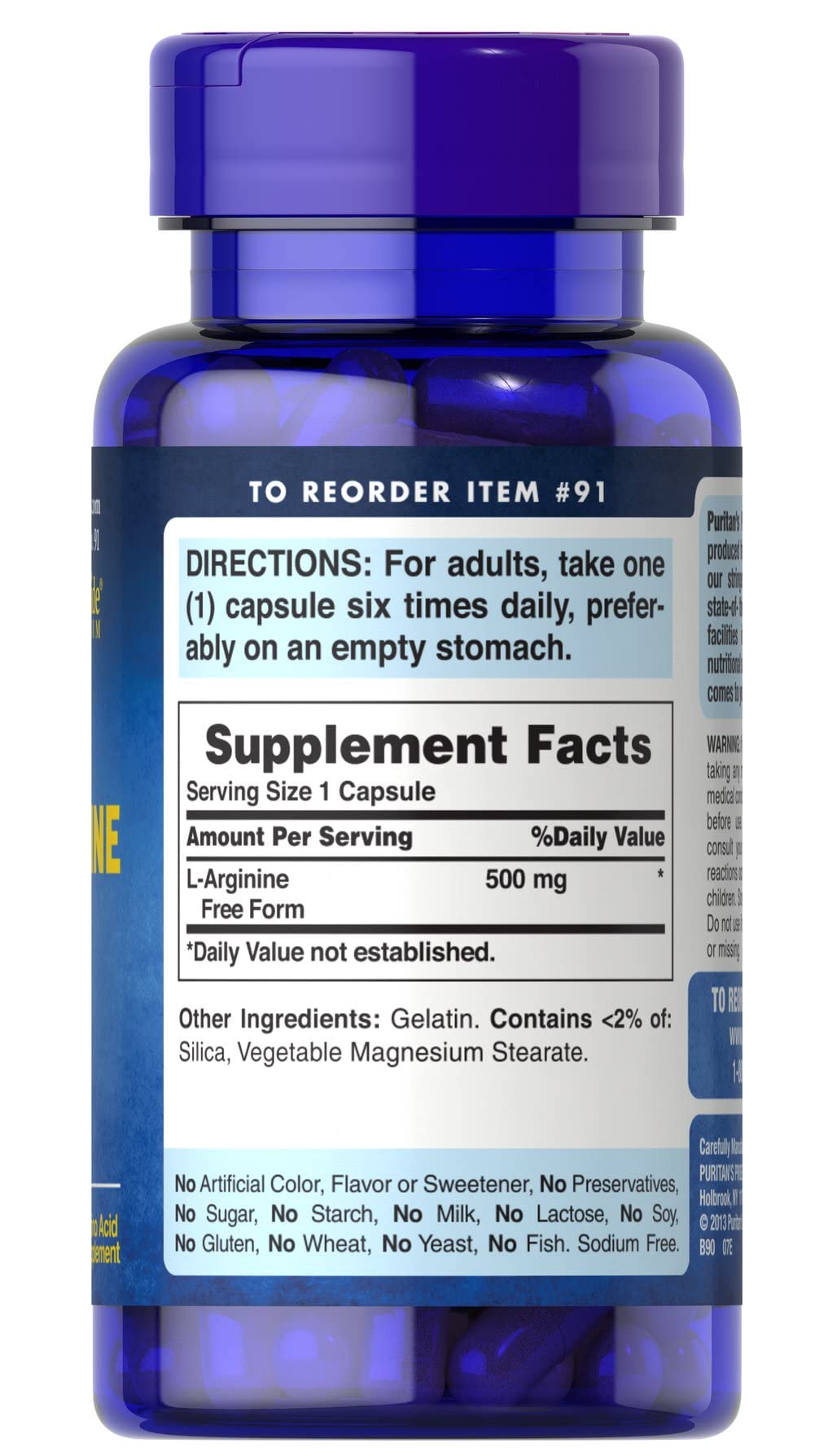 L-Arginine 500 mg, Heart Health Support, 100 Count by Puritan's Pride