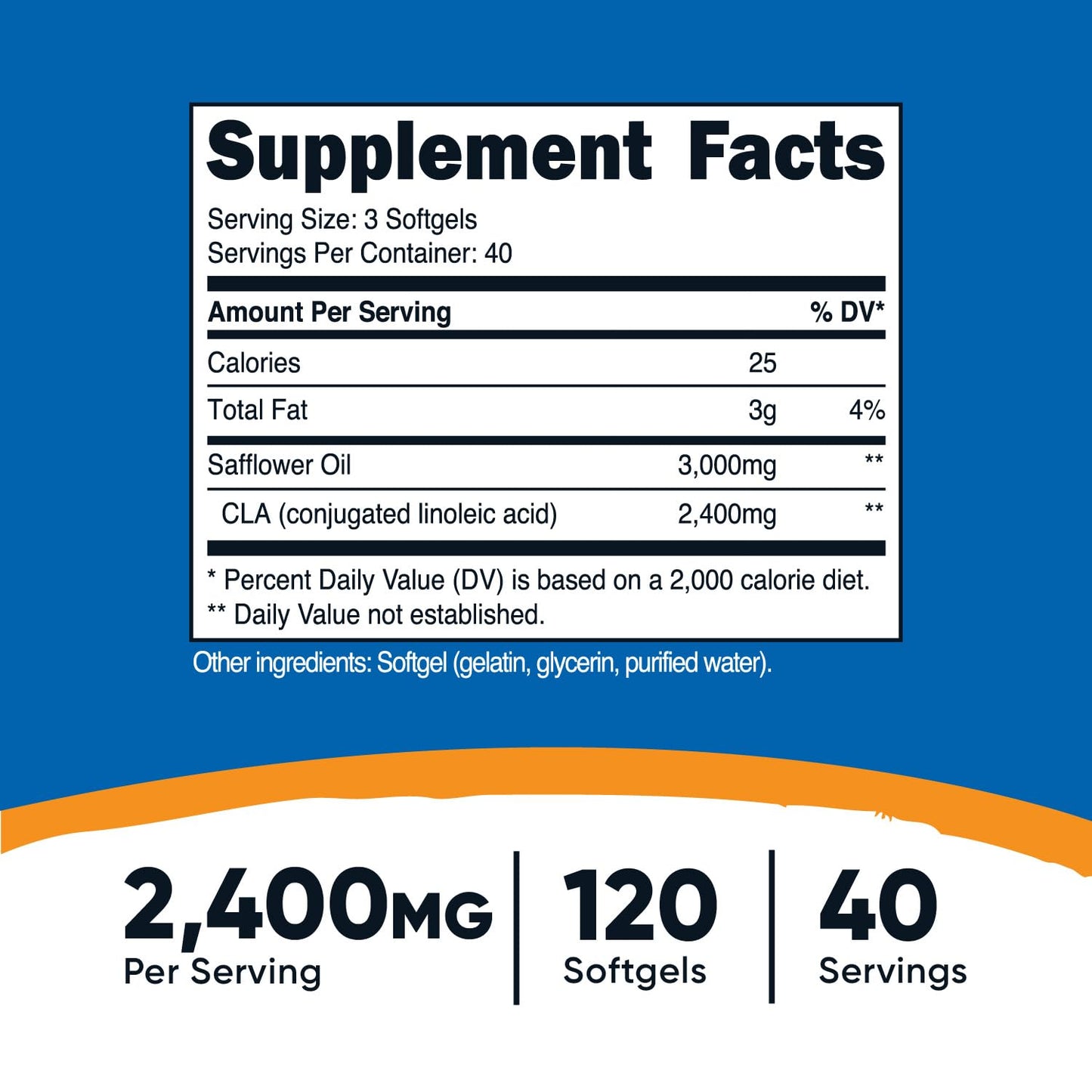Nutricost CLA (Conjugated Linoleic Acid) 2,400mg, 120 Softgels - Gluten Free, Non-GMO, 800mg Per Softgel