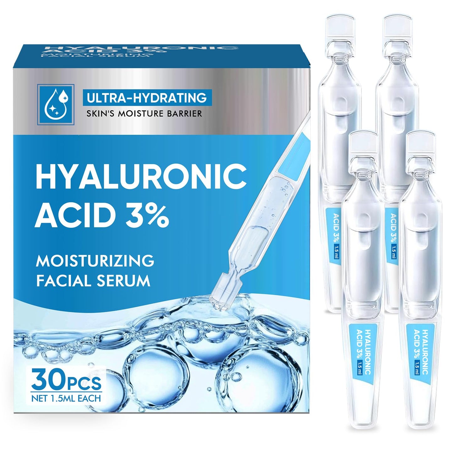 Ultra-Hydrating Serum, 3% Hyaluronic Acid for Face Smoother Softer Skin, Pre-makeup Skin Care Hydrating