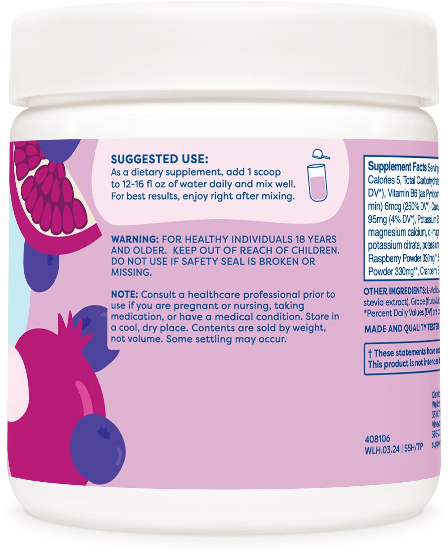 Wellah Splish Splash Hydration Electrolyte Drink Mix (Blueberry Pomegranate Flavored, 30 Servings)