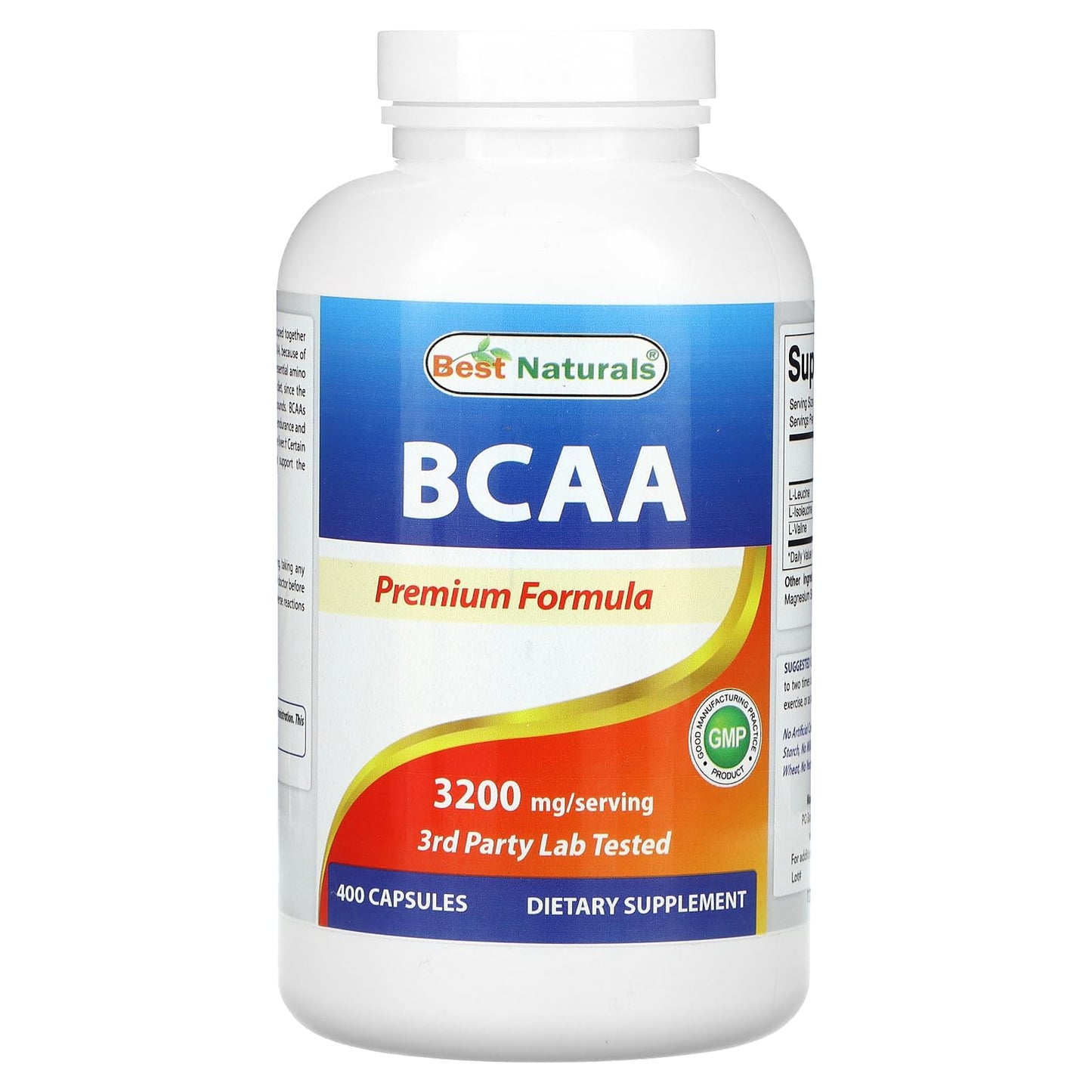 Best Naturals BCAA Branch Chain Amino Acid, 3200mg per Serving, 400 Capsules - Pharmaceutical Grade - 100% Pure Instantized Formula | Pre/Post Workout Bodybuilding Supplement | Boost Muscle Growth
