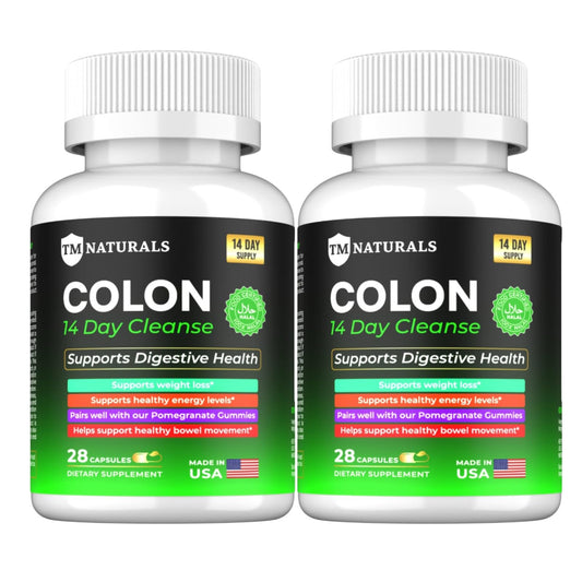 TM NATURALS Colon 14 Day Cleanse - Support Gut Health, Cleanse and Detox - Finest Herbs Like Psyllium Hush, Cascara Sagrada & Senna Leaf - 28 Capsules - 2 Bottles