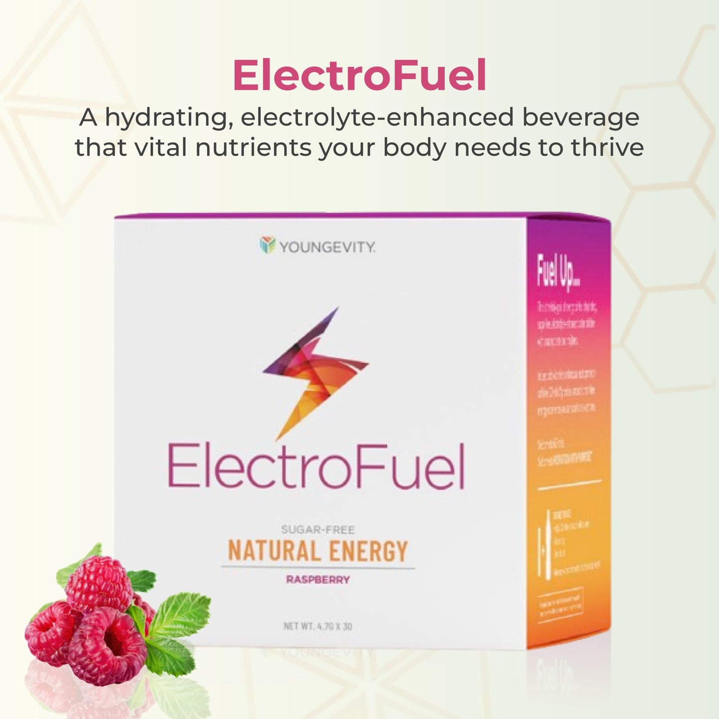 Youngevity Official ElectroFuel Natural Energy Drink Mix - Raspberry Electrolyte Powder - Energy and Hydration - 30 Sticks