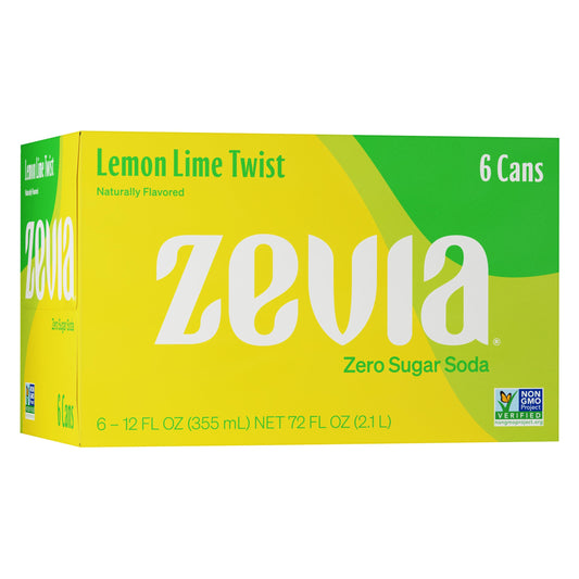 Zevia Zero Calorie Soda Lemon Lime Twist 12 Ounce Cans Pack of 6