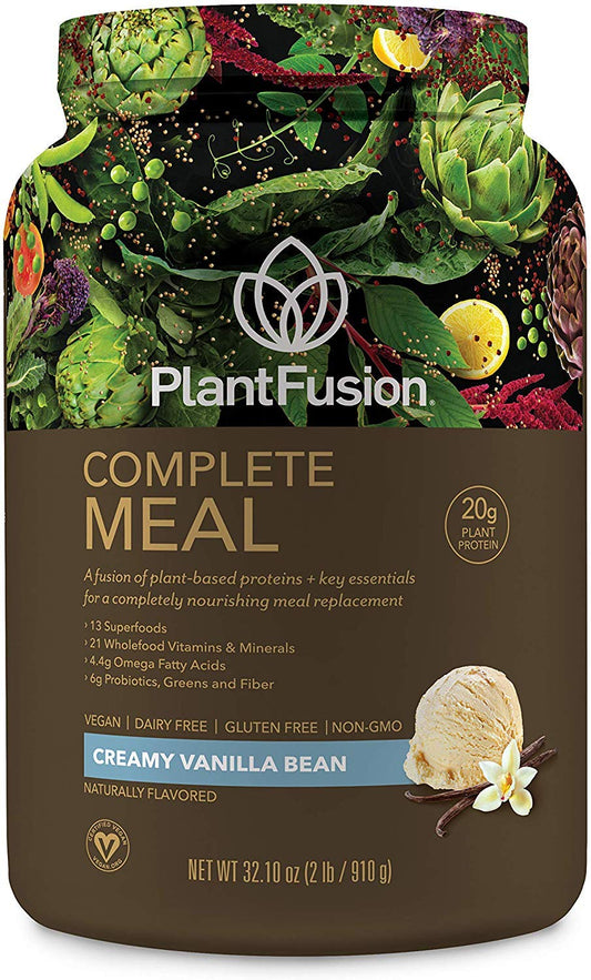 PlantFusion Complete Meal Replacement Shake - Plant Based Protein Powder with Superfoods, Greens & Probiotics - Vegan, Gluten Free, Soy Free, Non-Dairy, No Sugar, Non-GMO - Vanilla 2 lb