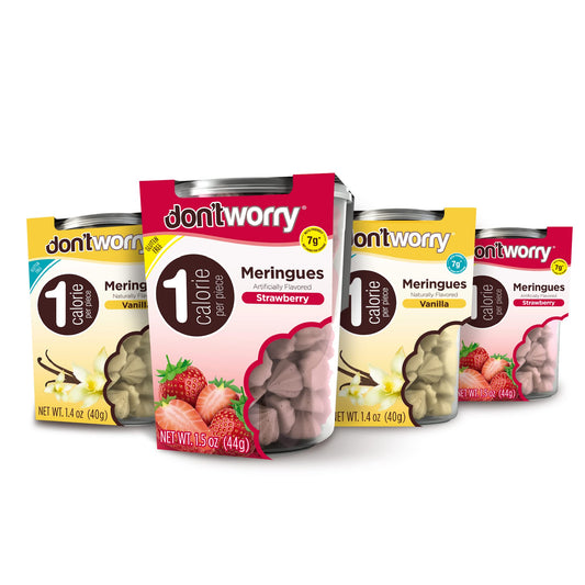 Dont Worry Meringue Cookies Keto Friendly  Strawberry  Vanilla  4 Pack  Only 1 Calorie per piece  Healthy Candy Gluten Free Snacks Low Carb Low Sugar Low Calories