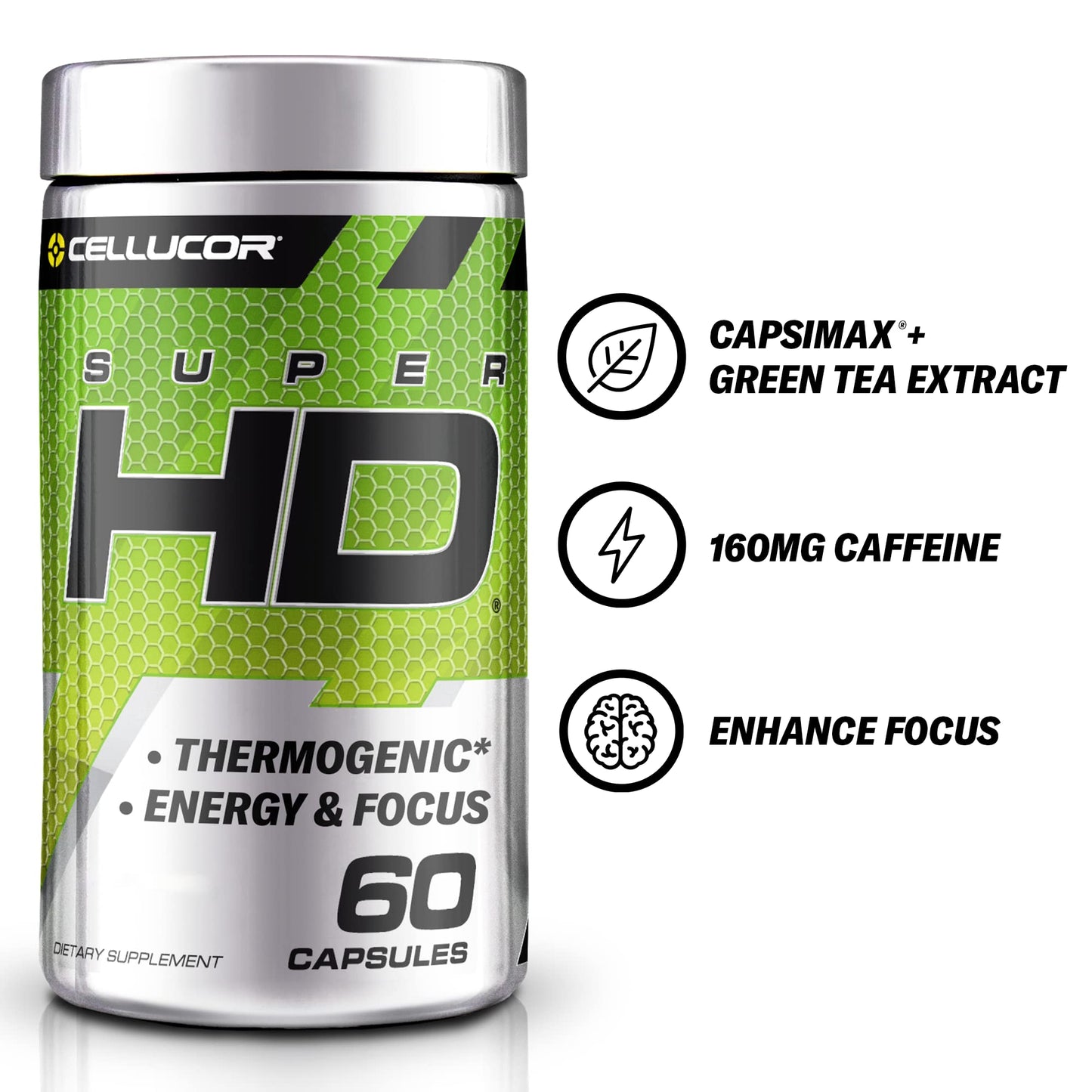 Cellucor SuperHD Thermogenic Fat Burner Weight Loss Supplement, Appetite Suppressant, & Energy Booster Capsimax, Green Tea Extract, 160mg Caffeine & More 60 Capsules (Packaging May Vary)