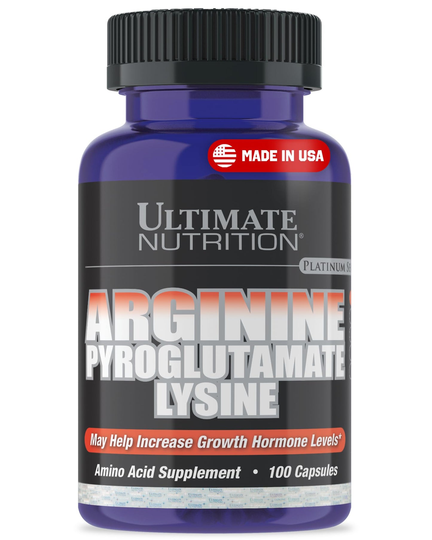 Ultimate Nutrition L-Arginine Supplements for Men & Women - Stacked Amino Acid Complex with Aginine, Pyroglutamate & Lysine - Support GH, Nitric Oxide Production & Optimal Blood Flow - 100 Capsules