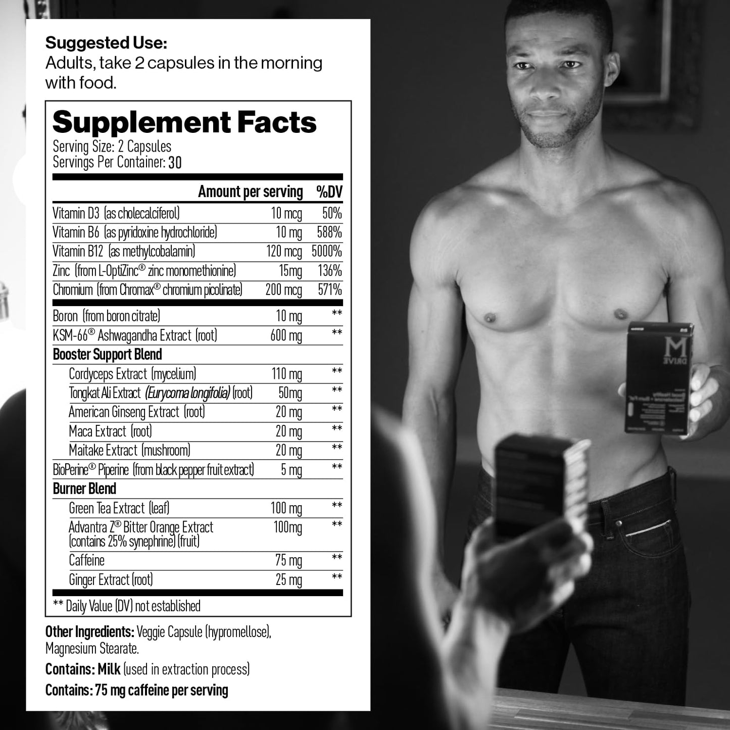 Mdrive Boost and Burn Testosterone Booster and Fat Burner for Men, Energy, Strength, Stress Relief, KSM-66 Ashwagandha, Advantra Z, Chromax, 60 Capsules