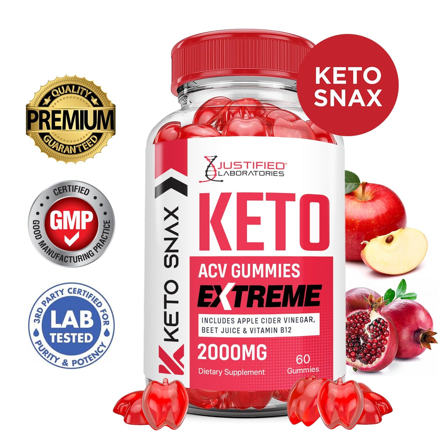 (2 Pack) Keto Snax Keto ACV Gummies Extreme 2000MG Keto Snax Keto Gummies Advanced Formula Apple Cider Vinegar with Pomegranate Beet Juice Powder B12 Vegan Non GMO 120 Gummys